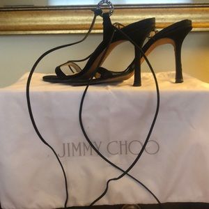 Jimmy Choo black satin lace up dress sandals